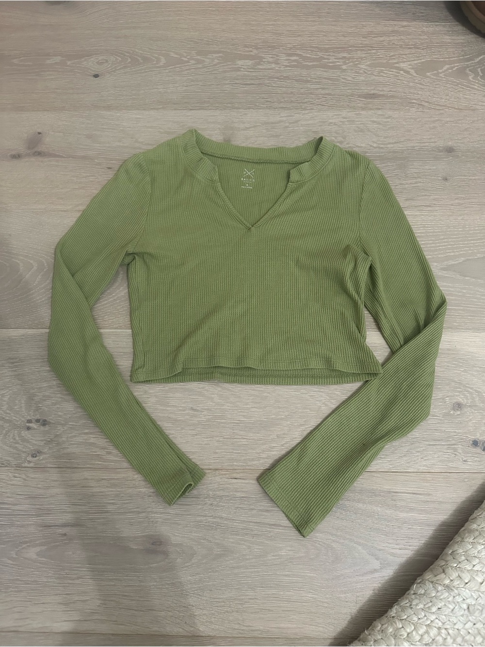 PacSun Olive Green Ribbed V-Neck Long Sleeve Crop Top